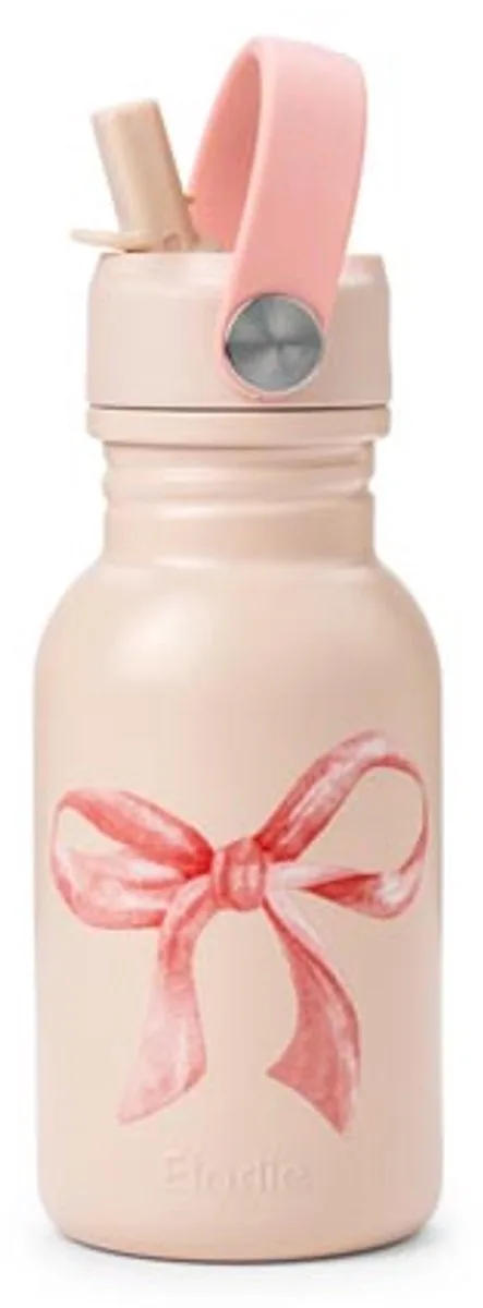Water bottle - Waterfles kinderen - Drinkfles met rietje - Drinkbeker - rvs drinkfles 350ml van Elodie Details in Rosy Bow – productfoto