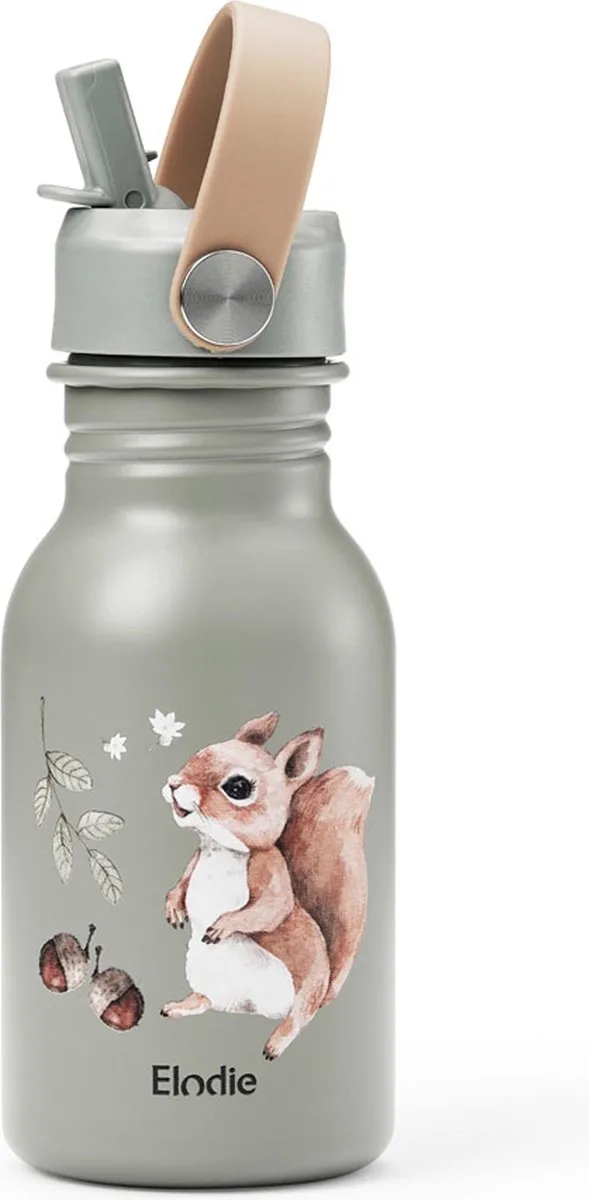 Water bottle - Waterfles kinderen - Drinkfles met rietje - Drinkbeker - rvs drinkfles 350ml van Elodie Details in Chipmunk darling – productfoto