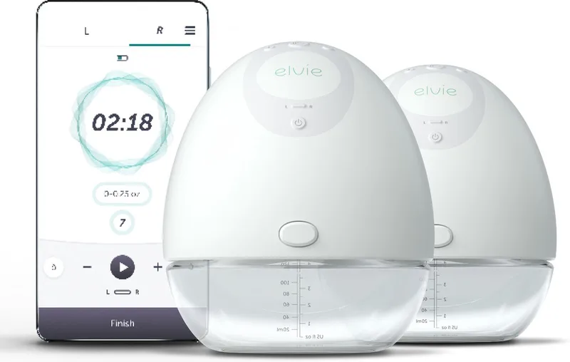 Pump Dubbele Elektrische Borstkolf - Draagbaar - Hands-free - Geluidsloos - Incl. 4 flessen från Elvie i Wit – Groen – Transparant – produktbild