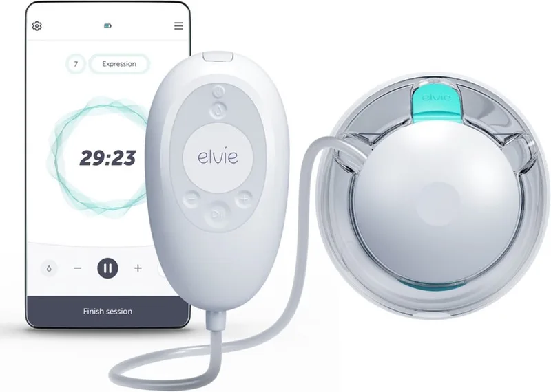 Stride 2 | Enkele Elektrische borstkolf – Handsfree borstkolf die Stil & Krachtig is - Kolfapparaat past discreet in bh en werkt met Gratis App - Incl. Verschillende Tepelmaten in doos by Elvie in Wit – product photo