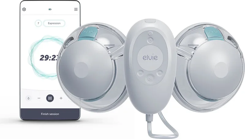 Stride 2 - Handsfree Dubbele Elektrische borstkolf – Ziekenhuiskwaliteit - Stil & Krachtig kolfapparaat - Past in bh fra Elvie i Grijs, transparant, groen – produktbillede