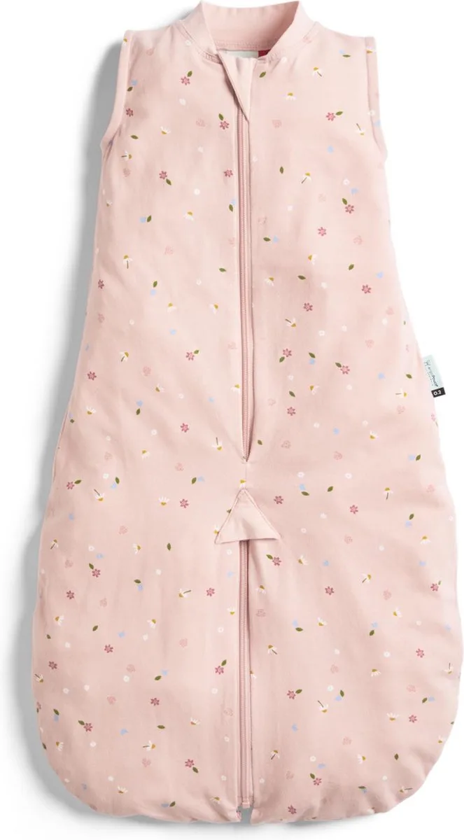 Jersey Sleepsuit Slaapzak - 0,2 Tog - Slaapzak baby - Slaapzakken - Slaapzak kind zomer -Slaapzak 80 cm - Slaapzak zomer - Daisies by ergoPouch in Daises roze – product photo