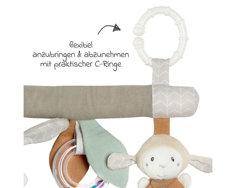 Greifspielzeug Esel & Schaf Activity-Trapez, zum Aufhängen - Stoff-Lernspielzeug mit Rassel und Quietsche från Fehn i Grå – produktbild 2 av 5
