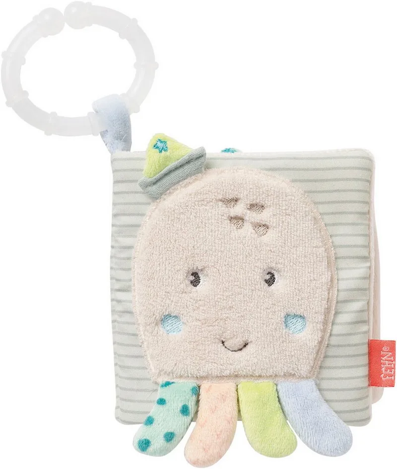 Greifspielzeug Meereskinder, Stoffbuch Oktopus, mit Ring zur Befestigung an Kinderwagen, Babyschale oder Bett de Fehn en Multicolore – photo produit