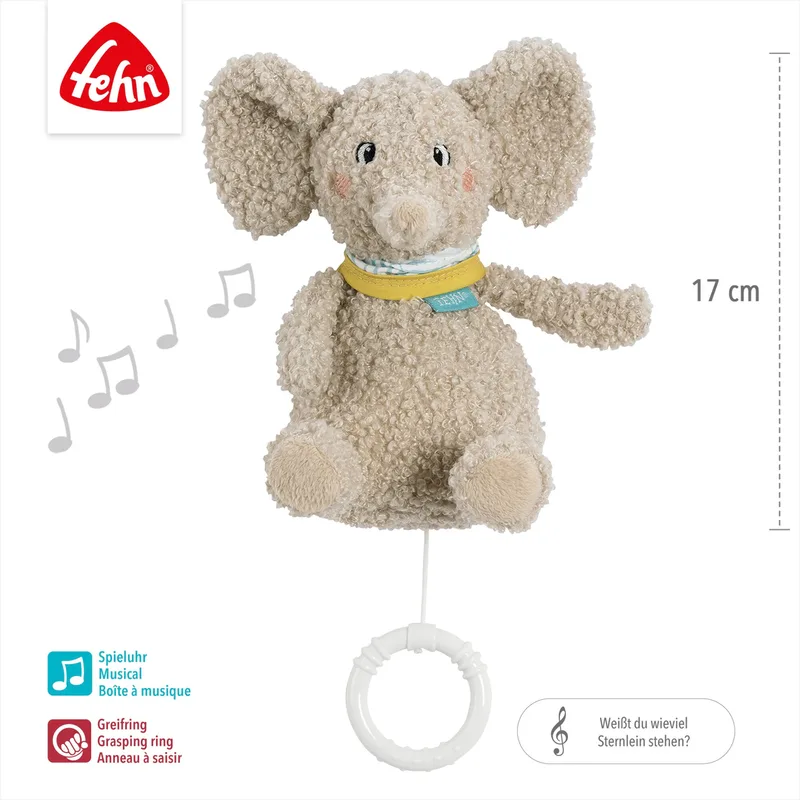 Mini-Spieluhr Elefant Erik 17cm de Fehn en Gris, 19,5 × 14,5 × 9,3 mm – photo produit 2 sur 2
