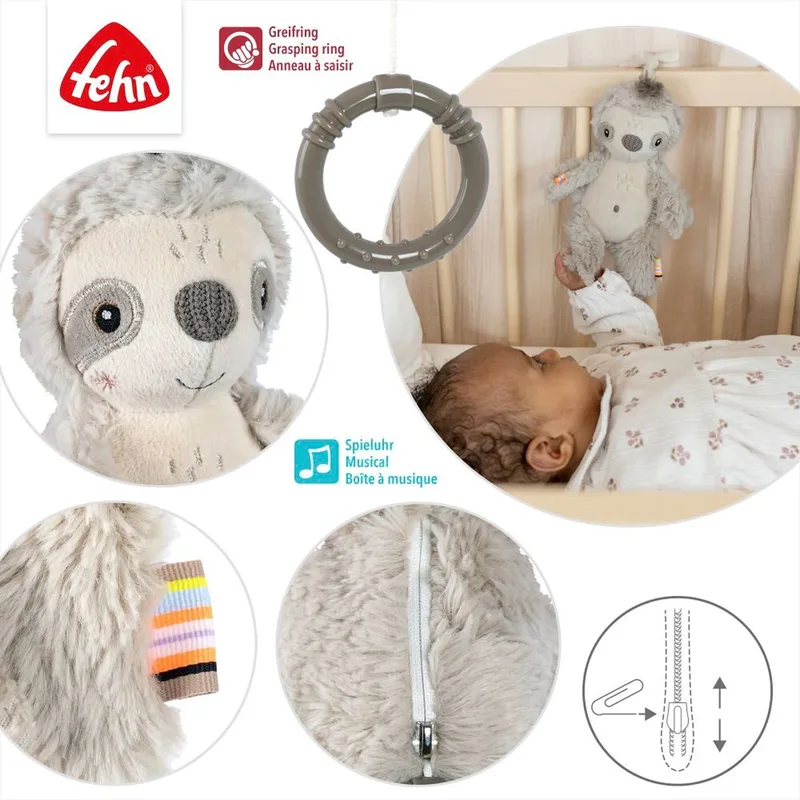 Mini-muziekdoosje luiaard 24cm van Fehn in Grijs, 24 × 7,6 × 7,2 mm – productfoto 3 van 3