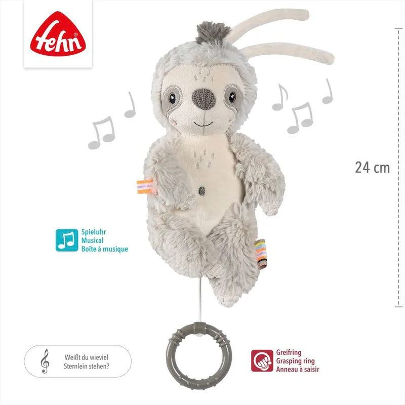 Mini-muziekdoosje luiaard 24cm van Fehn in Grijs, 24 × 7,6 × 7,2 mm – productfoto 2 van 3