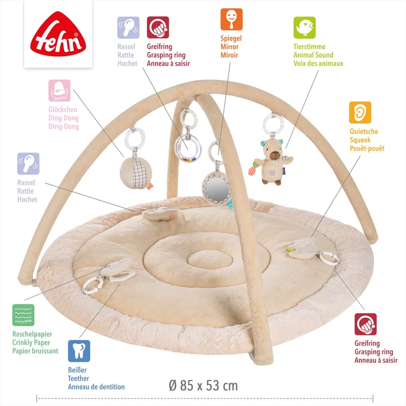 Spielbogen mit 3-D-Activity-Decke Capybara Clara van Fehn in Meerkleurig, 90,5 × 90,5 × 52 mm – productfoto 2 van 3