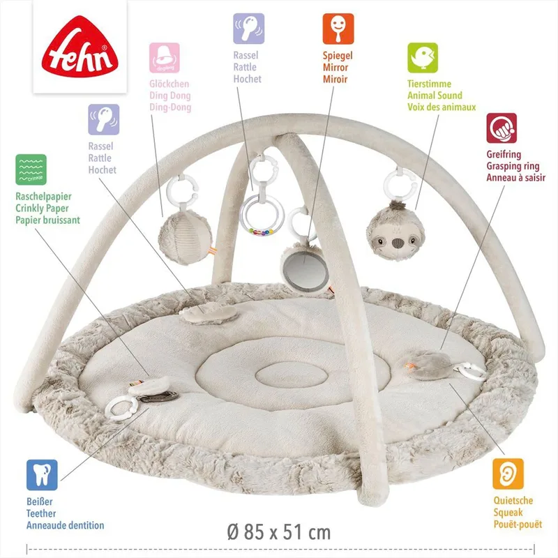 Spielbogen mit 3-D-Activity-Decke Faultier van Fehn in Grijs, 92 × 92 × 48 mm – productfoto 2 van 3