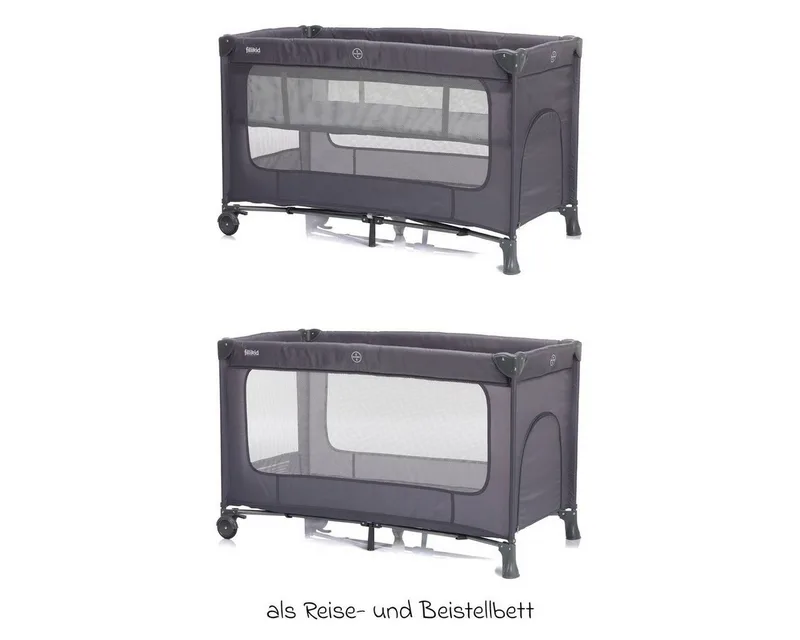 Baby-Reisebett Capri - Dunkelgrau, Baby Kinder Reisebett mit Wickelauflage, Einstieg, Mobile & Tasche von Fillikid in Grau – Produktfoto 4 von 5