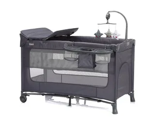 Baby-Reisebett Capri - Dunkelgrau, Baby Kinder Reisebett mit Wickelauflage, Einstieg, Mobile & Tasche von Fillikid in Grau – Produktfoto 1 von 5