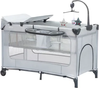 Baby-Reisebett Capri, mit 2 Rollen, Inkl. Transporttasche von Fillikid in Grau – Produktfoto 1 von 5