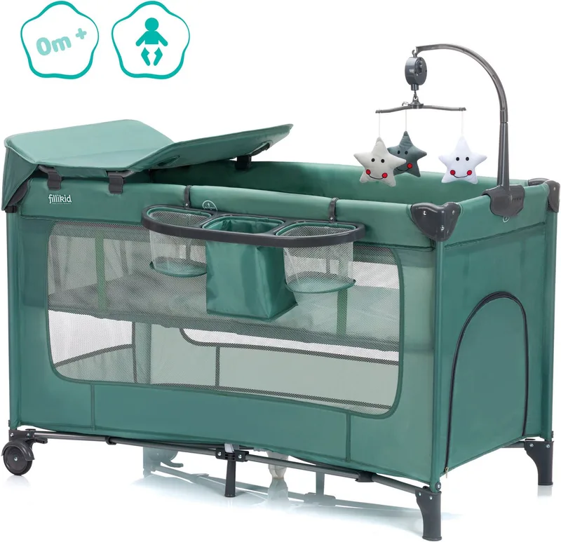 Baby-Reisebett Capri, mit 2 Rollen, Inkl. Transporttasche by Fillikid in Green – product photo 2 of 5