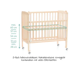 Beistellbett Nino - Natur, Stubenwagen Stubenbett auch für Boxspringbett verstellbar mit Rollen von Fillikid in Braun – Produktfoto 4 von 5
