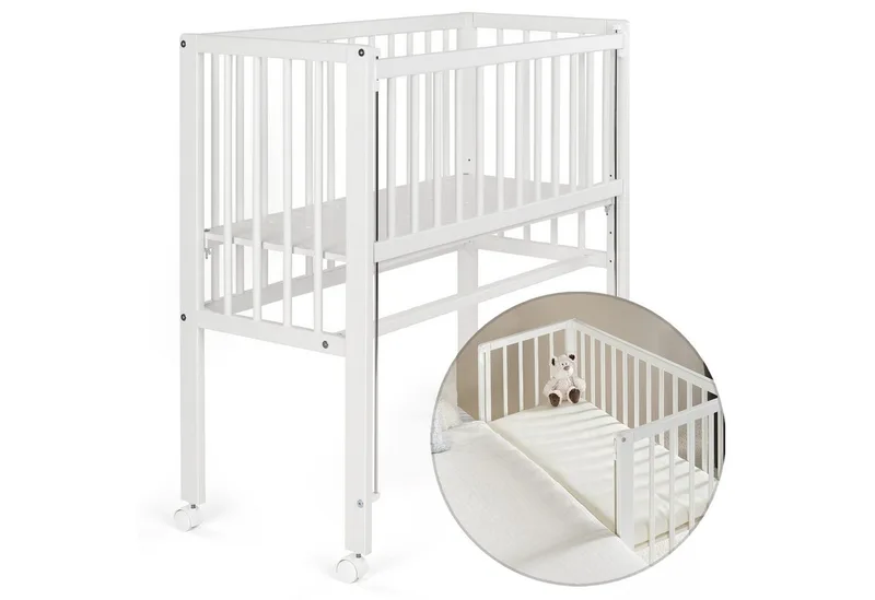 Beistellbett Vario 2in1 - 2-tlg., Stubenwagen auch für Boxspringbett Gitterbett verstellbar mit Rollen van Fillikid in Weiß – productfoto