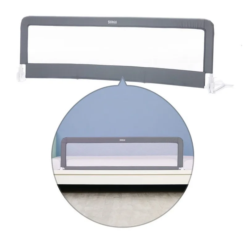 Bettschutzgitter Rausfallschutz 150 x 50 cm klappbar für Standard & Boxspringbett von Fillikid in Grau – Produktfoto