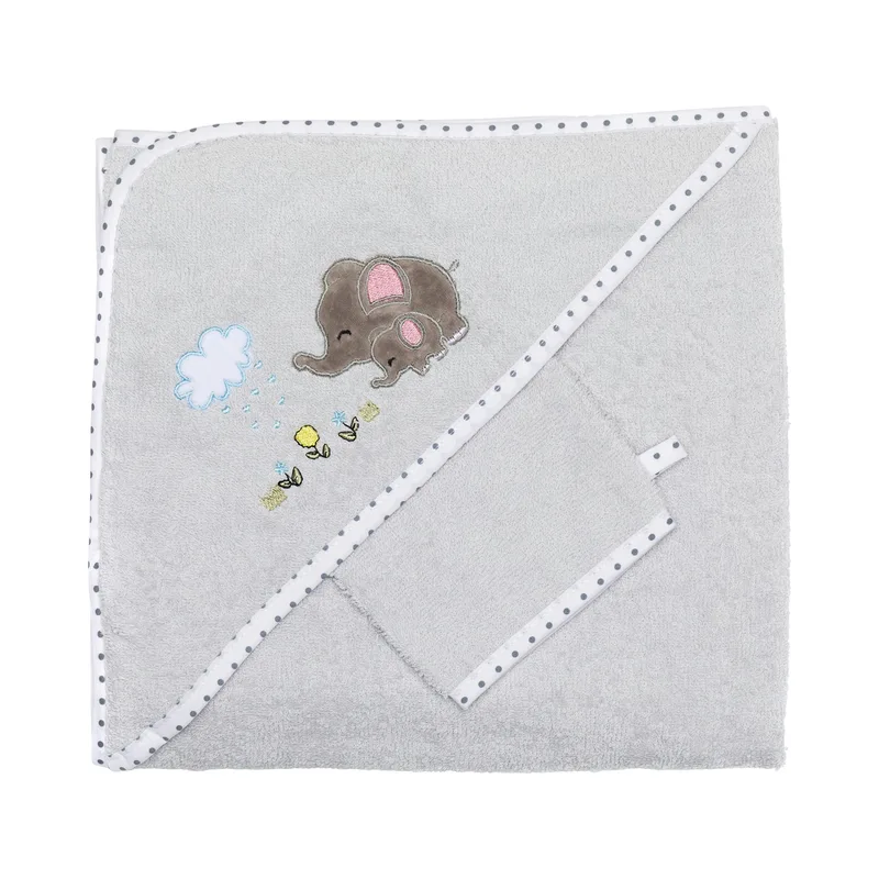 Fillikid 2-tlg. Badeset Kapuzenbadetuch 100x100 cm & Waschlappen by Fillikid in Grey – product photo 1 of 3