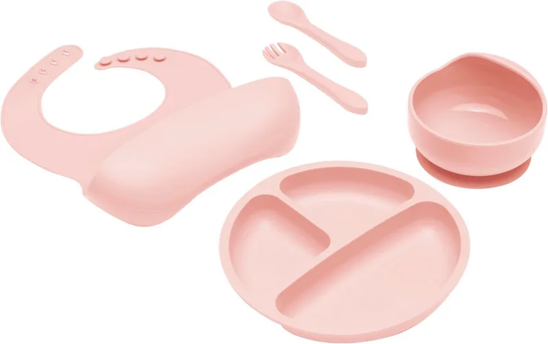 Kindergeschirr-Set Silikonset (4-tlg), 1 Personen, Silikon, inkluisve Lätzchen de Fillikid en Rose – photo produit