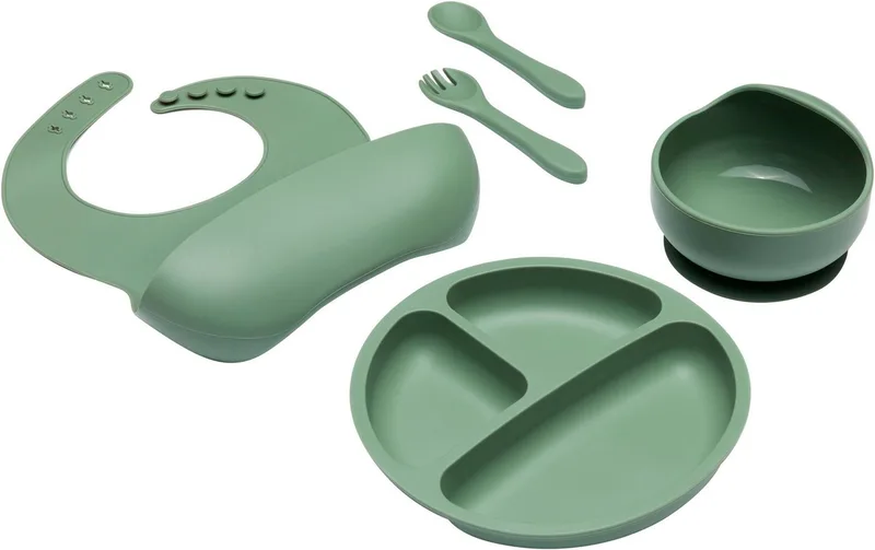 Kindergeschirr-Set Silikonset (4-tlg), 1 Personen, Silikon, inkluisve Lätzchen by Fillikid in Green – product photo