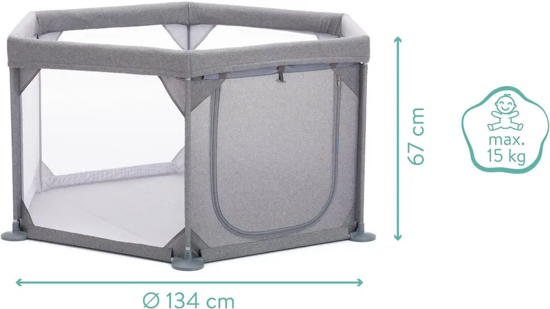 Laufgitter 6-Eck, Ø 134 cm, Höhe 67 cm, inklusive Transporttasche von Fillikid in Grau – Produktfoto 5 von 5
