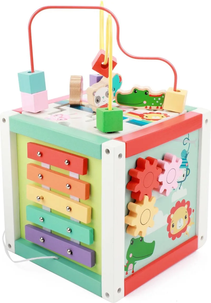 Fisher Price 5In1 Houten Activiteitenkubus de Fisher-Price en Bleu – photo produit