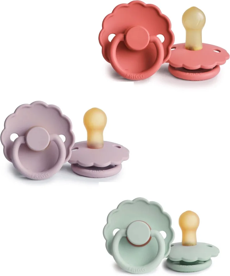 DAISY Fopspeen set 3 stuks 6-18 maand maat 2 van Frigg in Seafoam, Soft Lilac en Poppy – productfoto