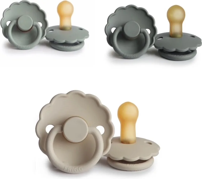 DAISY Fopspeen set 3 stuks 6-18 maand von Frigg in Sage, French Gray en Sandstone – Produktfoto