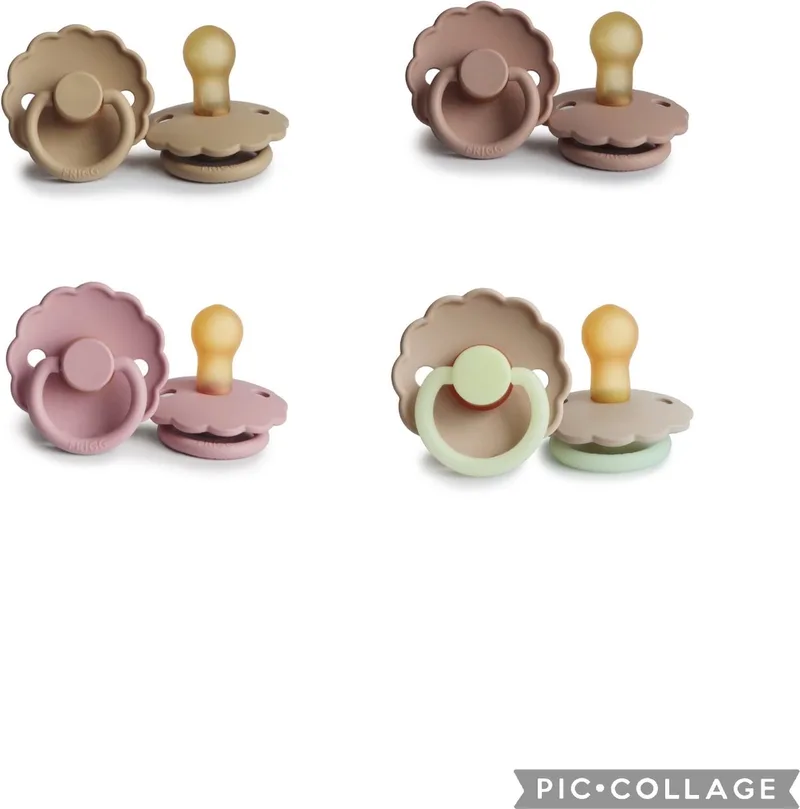 DAISY Fopspeen set 4 stuks 6-18 maand van Frigg in Croissant, Baby Pink, Blush en Croissant Glow – productfoto