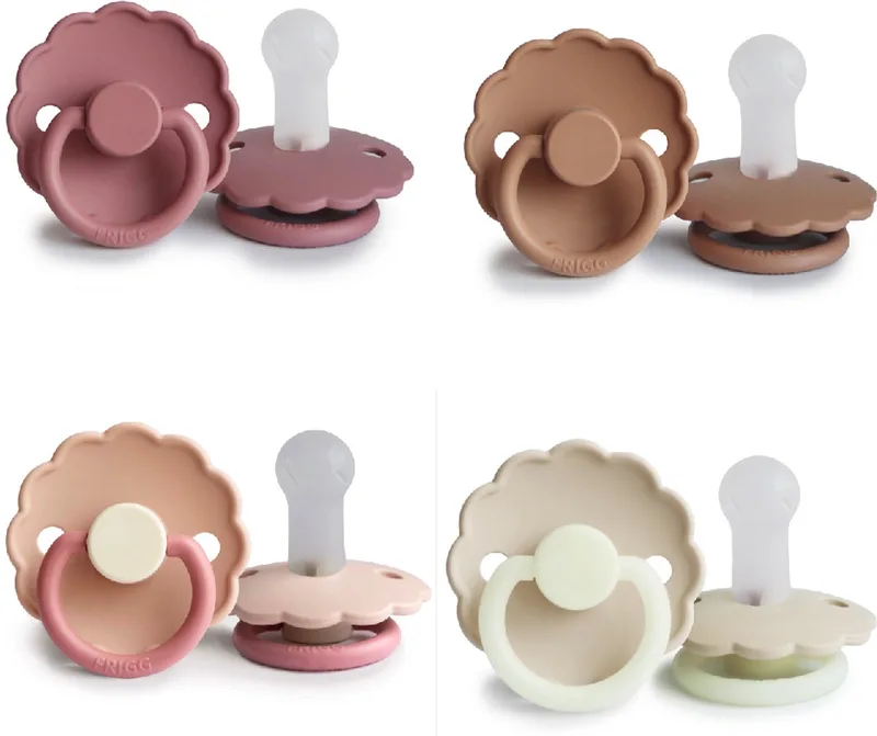 DAISY Fopspeen set 4 stuks - Siliconen - Maat 2 - vanaf 6 maanden - Peach Bronze - Cedar - Peony - Cream Night de Frigg en Daisy set – photo produit