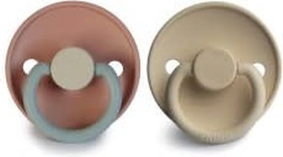 Fopspeen - Color - Latex - Set van 2 - T1 = 0-6mnd - Queen/Sandstone de Frigg en Blanc – photo produit