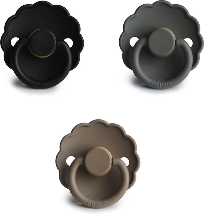 fopspeen - maat 1 0-6 maanden - 3 stuks - daisy - portobello - jet black• de Frigg en Graphite – photo produit