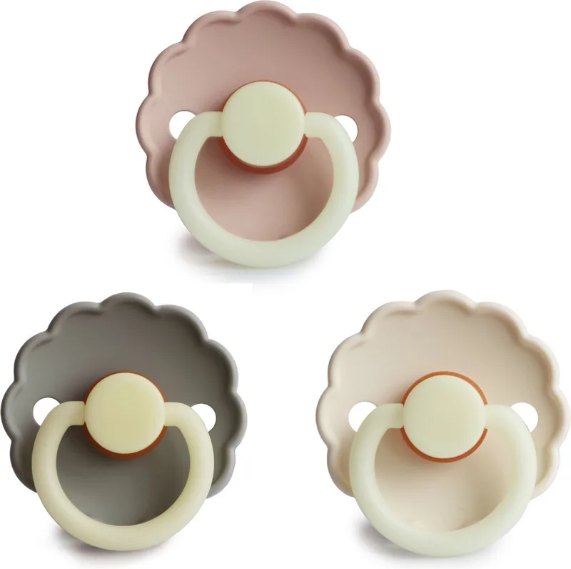 Fopspeen Natuurrubber | Glow in the dark Cream en Portobello | Maat 1 | Leeftijd 0-6 maanden de Frigg en Blush – photo produit