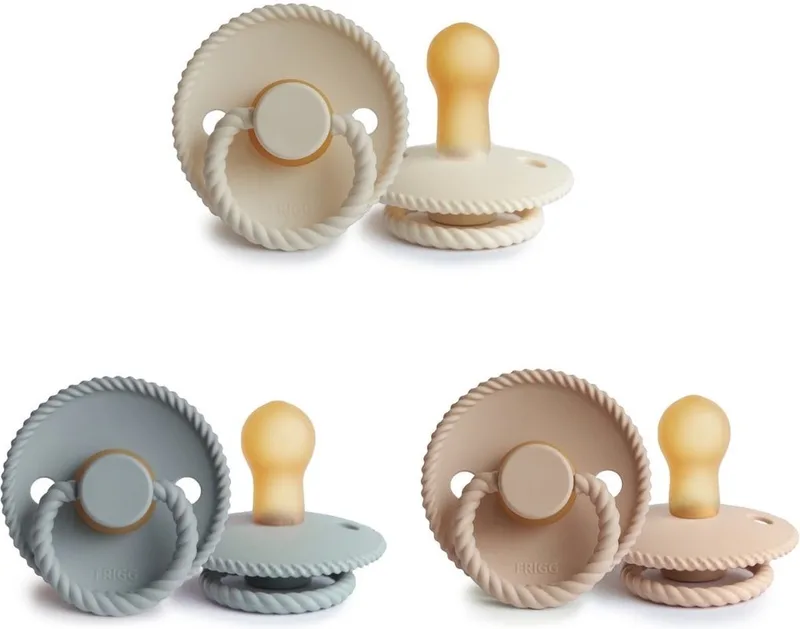 Fopspeen - Natuurrubber Rope - Kleur Croissant - Cream - French Gray - Maat 1 - Leeftijd 0 tot 6 maanden de Frigg en Cream – Croissant – French Gray – photo produit