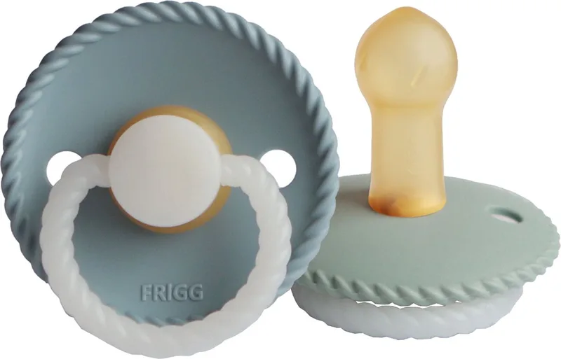 Glow in the dark Rope fopspeen rond 2 stuks 6-18 mnd Stone Blue/saliegroen van Frigg in Blauw – productfoto