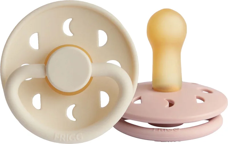 Schnuller Moon Phase Mondphasen Latex Beruhigungssauger mit rundem Saugteil von Frigg in Rosa – Produktfoto