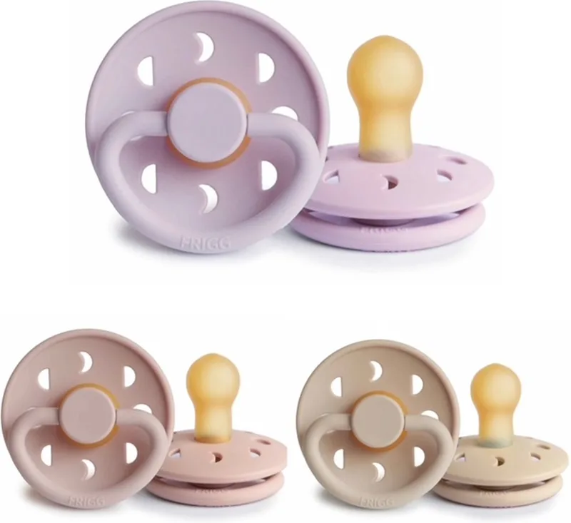 Moon Fopspeen set 3 stuks 0-6 maand maat 1 van Frigg in Soft Lilac, Blush en Croissant – productfoto