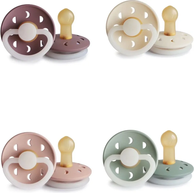 Moon Night Fopspeen set 4 stuks 0-6 maand maat 1 de Frigg en Cream Night, Blush Night, Sage Night en Twilight Mauve Moon Night – photo produit