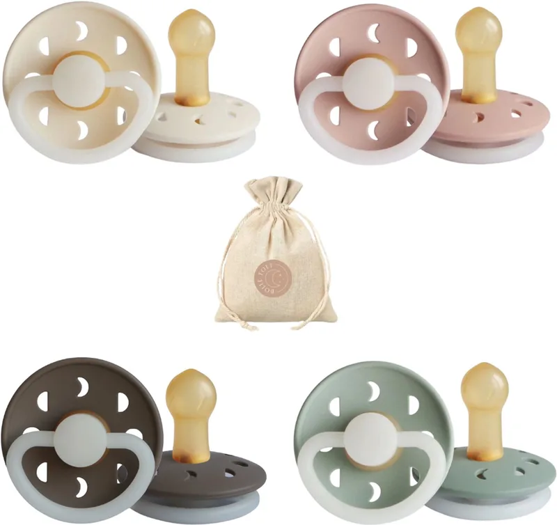 Moon Night Fopspeen set 4 stuks 6-18 maand maat 2 van Frigg in Cream Night, Blush Night, Sage Night en Twilight Mauve Moon Night – productfoto