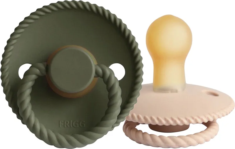 Rope Fopspeen Croissant / Olive 0-6 Mnd 2 Stuks de Frigg en Vert – photo produit