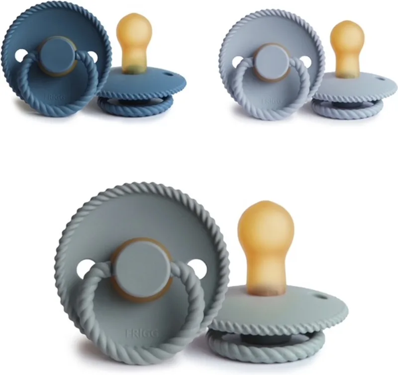ROPE Fopspeen set 3 stuks 6-18 maand van Frigg in Ocean View, Powder Blue en French Gray – productfoto