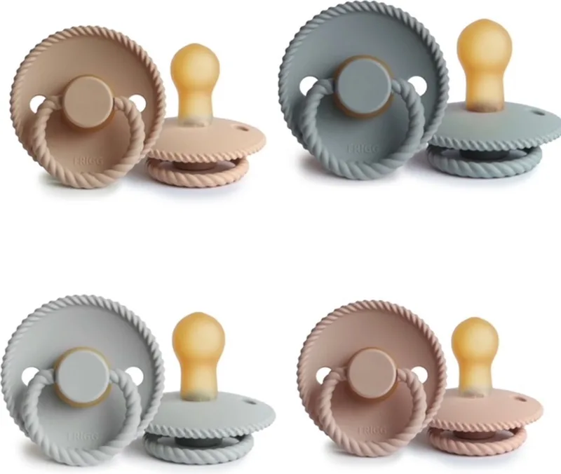 ROPE Fopspeen set 4 stuks 6-18 maand van Frigg in French Gray, Silver Gray, Croissant en Blush – productfoto