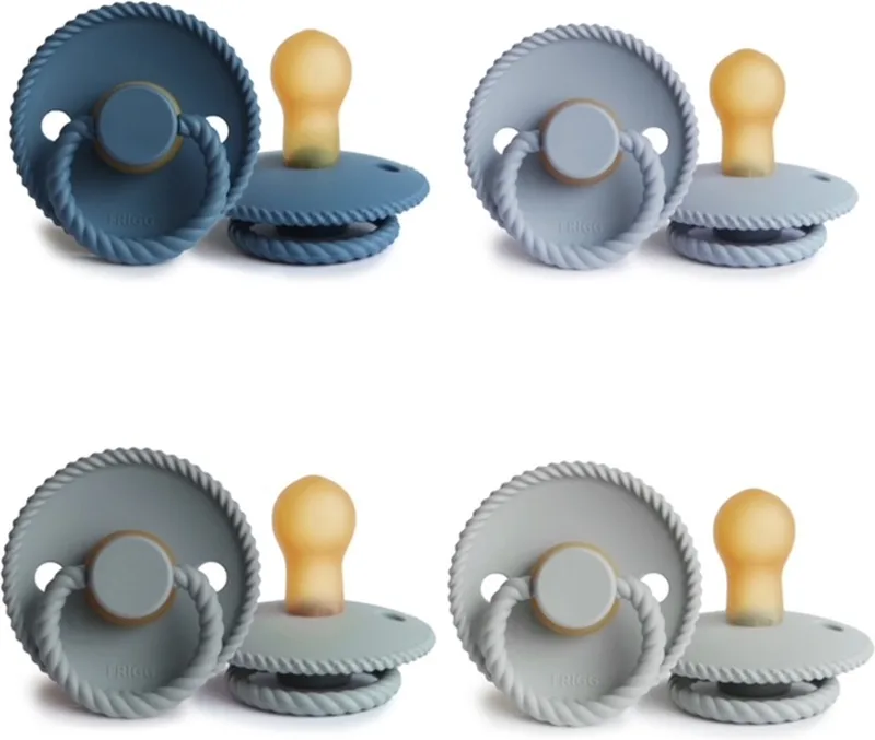 ROPE Fopspeen set 4 stuks 6-18 maand van Frigg in Ocean View, Powder Blue, French Gray en Silver Gray – productfoto