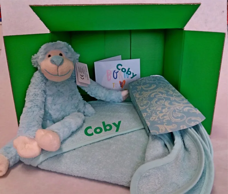 Baby cadeau pakket-geborduurde naam op badcape - Baby shower van Funnies in Mint – productfoto