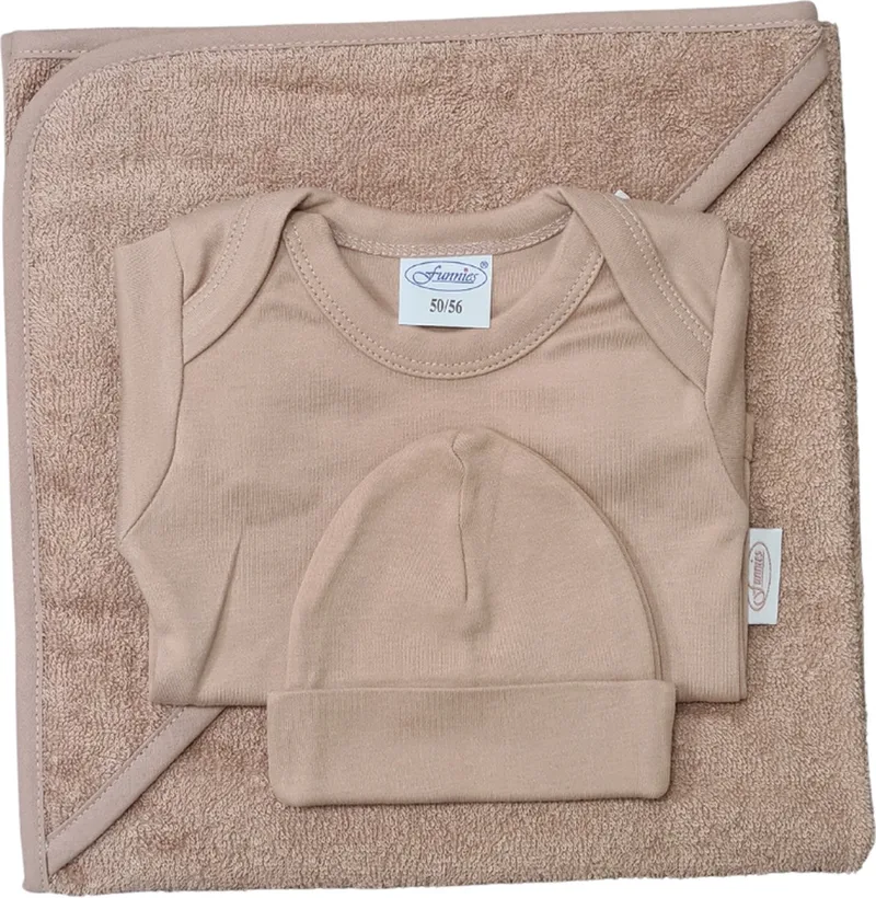 baby cadeau set- Kraamcadeau - Badcape - Baby romper – baby muts - Geboortecadeau - Baby cadeau - oudroze -pinkstone van Funnies in Oudroze-pinkstone – productfoto