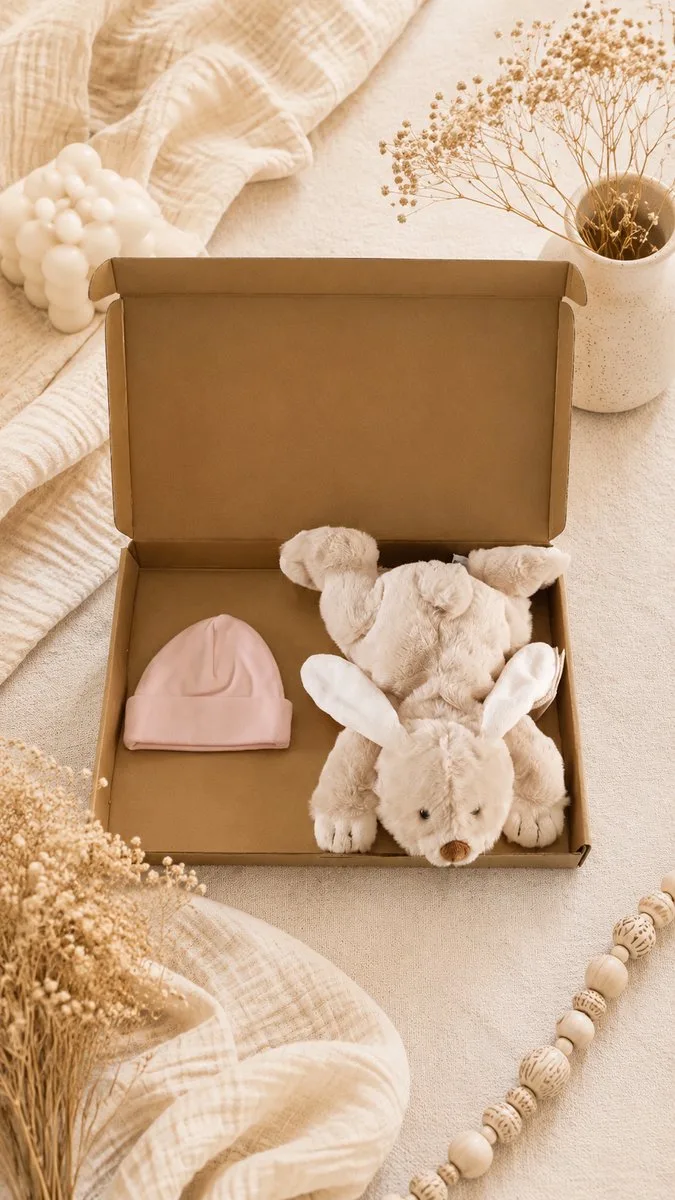 Baby Cadeauset roze/ licht roze – Knuffel & Babymutsje in Luxe Gouden Geschenkdoos – Kraamcadeau Babyshower – Kraamcadeau Meisje de Funnies en Rose – photo produit