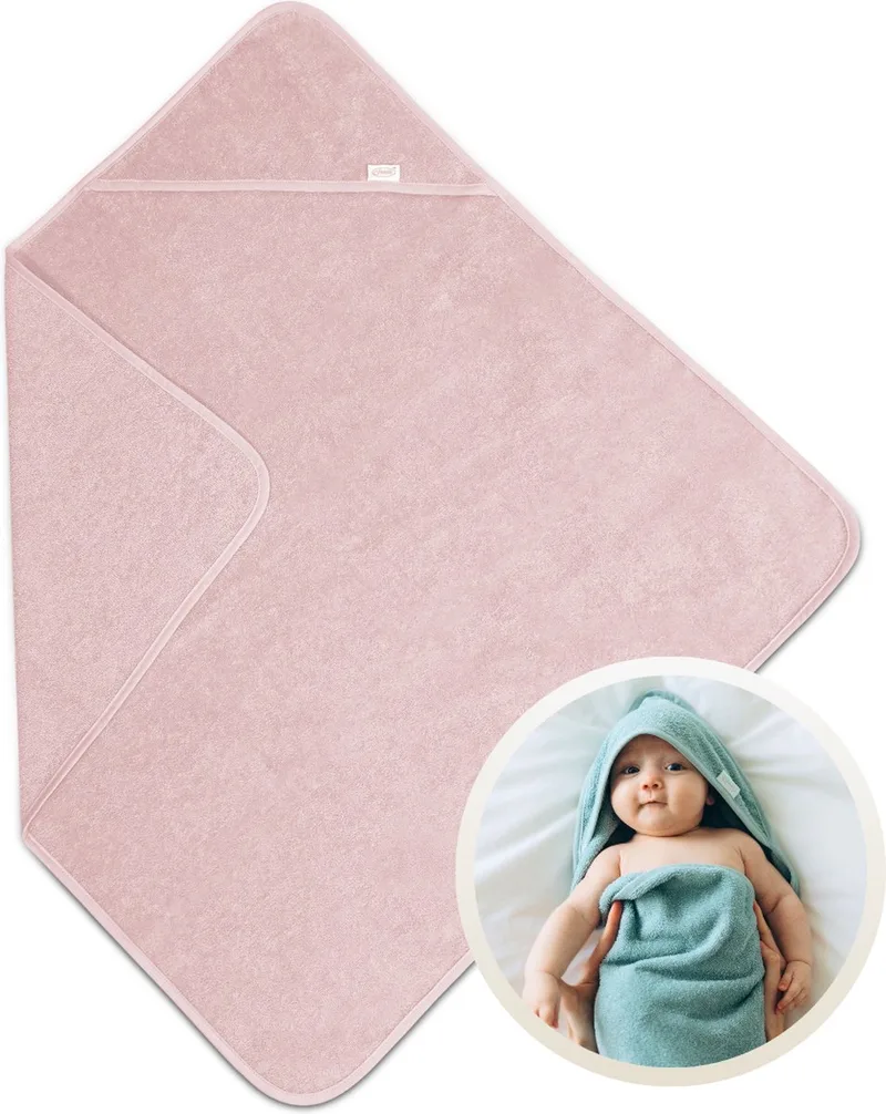 Badcape 100x100 cm - 100% Katoenen Badstof - Zachte en Absorberende Baby Badcape - Handdoek met Capuchon - Grote Omslagdoek - Dikke Badstof - Voor na het Badderen - Makkelijk Wasbaar en Geschikt voor Gevoelige Huid de Funnies en Blush – photo produit