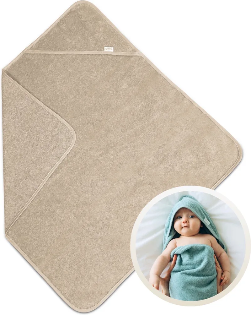 Badcape 80x80 cm - Zachte Badcape Baby / Omslagdoek / Handdoek met Capuchon - Gemaakt van 100% Katoenen Badstof - Absorberend en Comfortabel - Perfect voor Warmte en Droogte na het Badderen van Funnies in Crème – productfoto