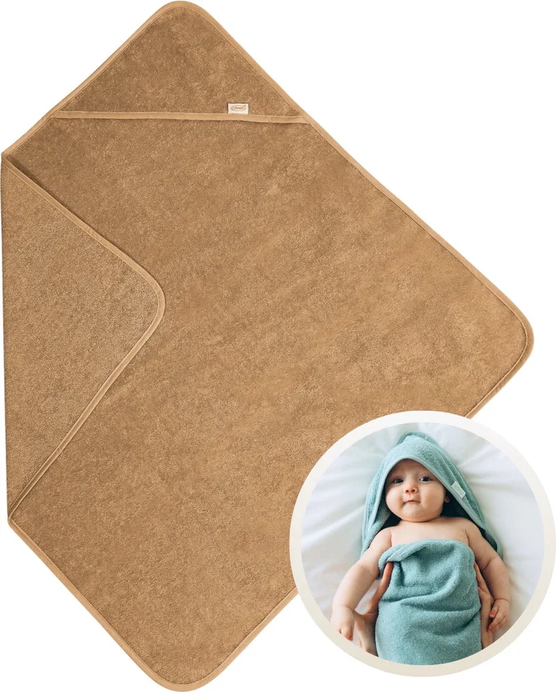 Badcape 80x80 cm - Zachte Badcape Baby / Omslagdoek / Handdoek met Capuchon - Gemaakt van 100% Katoenen Badstof - Absorberend en Comfortabel - Perfect voor Warmte en Droogte na het Badderen van Funnies in Sand – productfoto