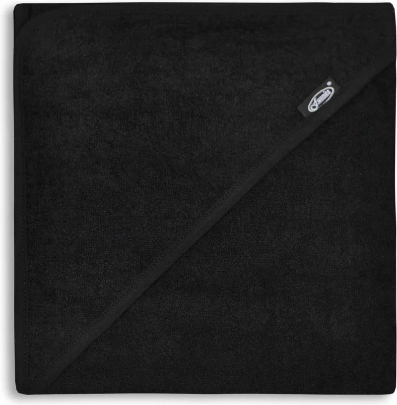 Badcape 80x80 cm - Zachte Badcape Baby / Omslagdoek / Handdoek met Capuchon - Gemaakt van 100% Katoenen Badstof - Absorberend en Comfortabel - Perfect voor Warmte en Droogte na het Badderen van Funnies in Zwart – productfoto