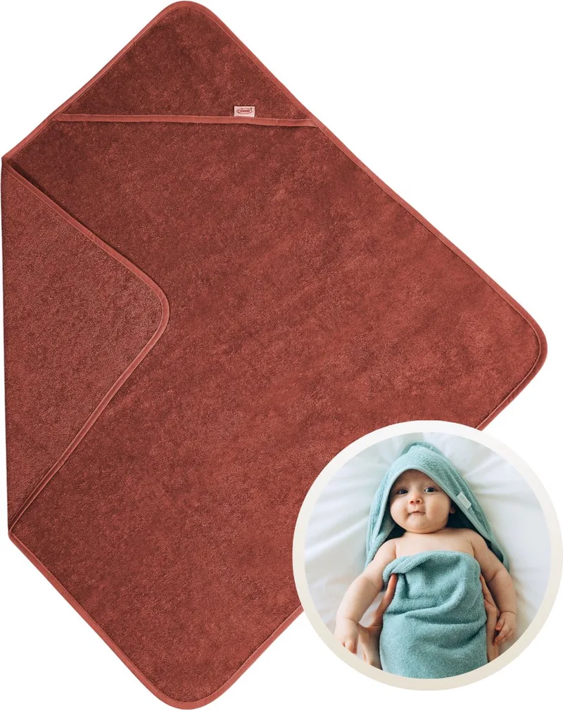 Badcape 80x80 cm - Zachte Badcape Baby / Omslagdoek / Handdoek met Capuchon - Gemaakt van 100% Katoenen Badstof - Absorberend en Comfortabel - Perfect voor Warmte en Droogte na het Badderen från Funnies i Koppar – produktbild